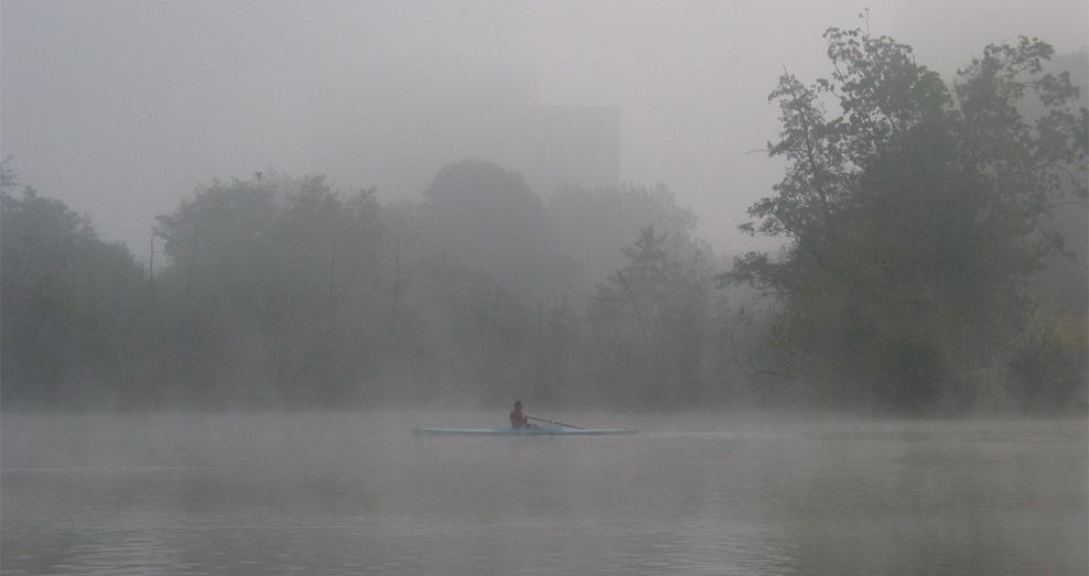 Rower in fog
