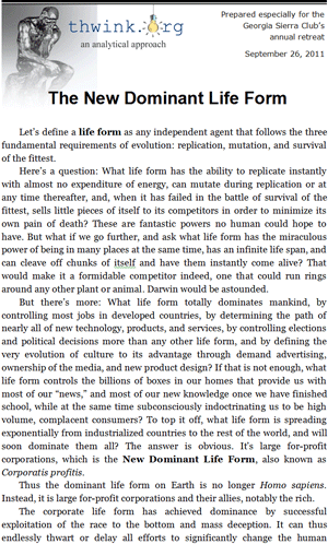 Pamphlet - The New Dominant Life Form